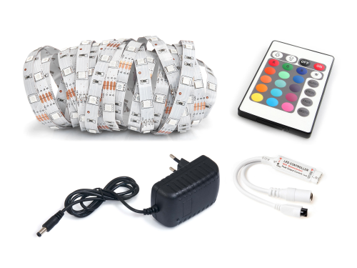 ZESTAW TAŚMA LED 12V | 5050 | 30LED/M | 2.5M | IP20 | RGB + STEROWNIK IR24 + ZASILACZ 24W
