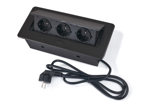 Rozdzielacz biurkowy wpuszczany w blat, listwa zasilająca z 3x gniazdo zasilające 230V Multibox 1 -Czarny