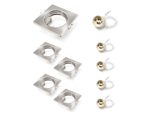 Zestaw: 5x Oprawa halogenowa podtynkowa stała ze stali LED ATIS - Satyna + 5x Gniazdo GU10