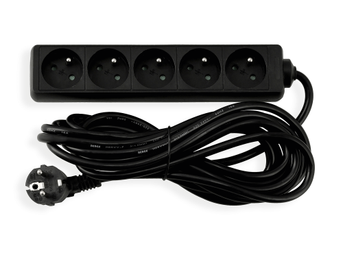 Przedłużacz listwowy 5m - 5 x gniazdo zasilające 230V - Czarny