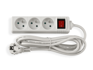 Przedłużacz listwowy z wyłącznikiem 3m - 3 x gniazdo zasilające 230V - Biały
