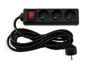 Przedłużacz listwowy z wyłącznikiem 3m - 3 x gniazdo zasilające 230V - Czarny