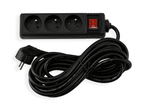 Przedłużacz listwowy z wyłącznikiem 5m - 3 x gniazdo zasilające 230V - Czarny