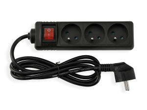 Przedłużacz listwowy z wyłącznikiem 1.5m - 3 x gniazdo zasilające 230V - Czarny