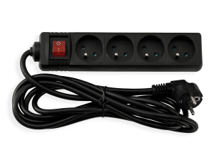 Przedłużacz listwowy z wyłącznikiem 3m - 4 x gniazdo zasilające 230V - Czarny