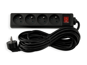 Przedłużacz listwowy z wyłącznikiem 5m - 4 x gniazdo zasilające 230V - Czarny