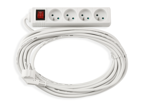 Przedłużacz listwowy z wyłącznikiem 10m - 4 x gniazdo zasilające 230V - Biały