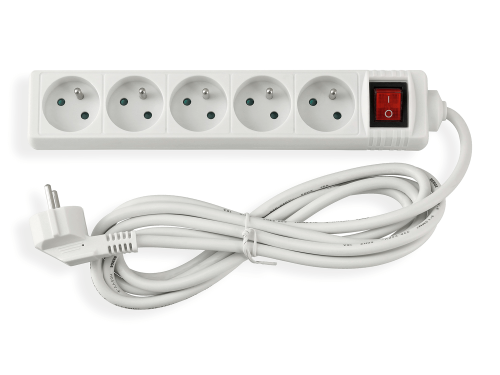 Przedłużacz listwowy z wyłącznikiem 3m - 5 x gniazdo zasilające 230V - Biały 