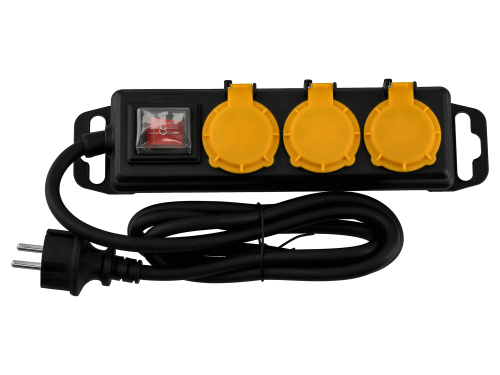 Przedłużacz listwowy IP44 z wyłącznikiem 1.5m - 3 x gniazdo zasilające 230V - Czarny