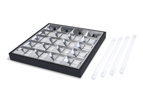 Zestaw: 1x Oprawa rastrowa natynkowa czarna 4x60cm + 4x Świetlówka LED 9W - Biały neutralny (4500K)