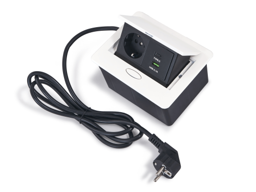 Rozdzielacz biurkowy wpuszczany w blat, listwa zasilająca 1x gniazdo zasilające, 1x USB-C oraz 1x USB-A Multibox 5 - Kremowy