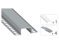 Zestaw: Profil aluminiowy Tekkni Horst - 2,02m - do płyt G-K - klosz mleczny + 4 zaślepki