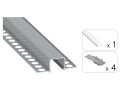 Zestaw: Profil aluminiowy Tekkni Mosso - 2,02m - do płyt G-K - klosz mleczny + 4 zaślepki