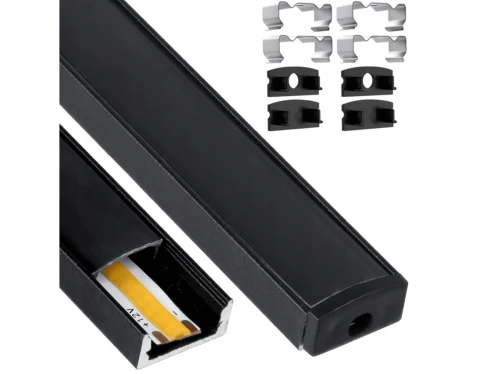 Zestaw: Profil aluminiowy natynkowy do taśm LED - Czarny - 2m
