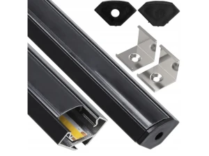 Zestaw: Profil aluminiowy narożny do taśm LED - Czarny - 2m