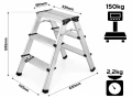 Drabina aluminiowa dwustronna 3 stopnie 150 [kg]