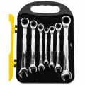 Klucze płasko-oczkowe z grzechotką 8-19mm, 7 sztuk