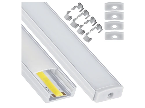 Profil aluminiowy natynkowy do taśm LED 1m srebrny anodowany z kloszem mlecznym i akcesoriami