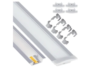 Profil aluminiowy wpuszczany do taśm LED 1m srebrny anodowany z kloszem mlecznym i akcesoriami