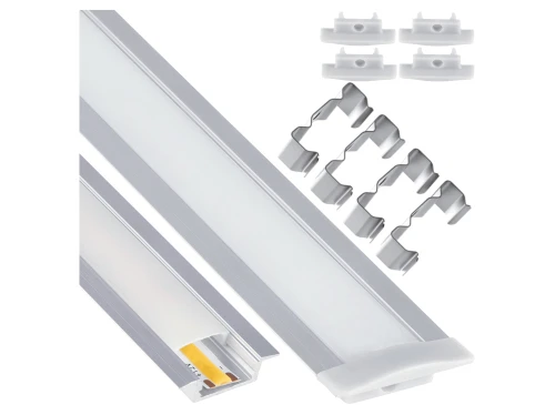 Profil aluminiowy wpuszczany do taśm LED 1m srebrny anodowany z kloszem mlecznym i akcesoriami