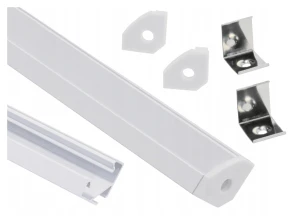 Profil aluminiowy narożny do taśm LED 1m biały z kloszem mlecznym i akcesoriami