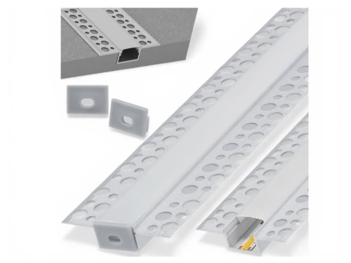 Profil aluminiowy do płyt GK do taśm LED 17mm 1m srebrny z kloszem mlecznym i akcesoriami