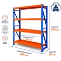 Regał magazynowy metalowy 4-półkowy 200x200x60 cm do 200 kg