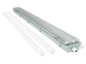 Zestaw: 1x Oprawa hermetyczna 2x120cm + 2x Świetlówka LED T8 High Lumen 18W - Biały zimny (6000K) - 150 Lm/W