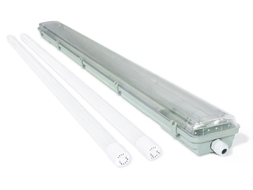 Zestaw: 1x Oprawa hermetyczna 2x120cm + 2x Świetlówka LED T8 High Lumen 18W - Biały zimny (6000K) - 150 Lm/W