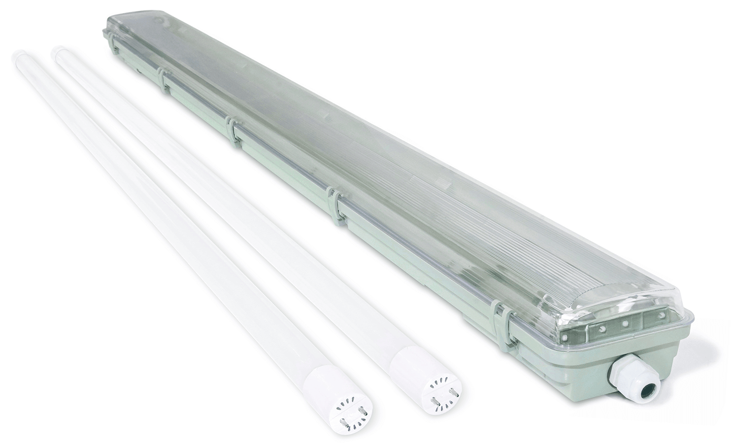 Zestaw: 1x Oprawa hermetyczna 2x120cm + 2x Świetlówka LED T8 High Lumen 18W - Biały neutralny (4500K) - 150 Lm/W
