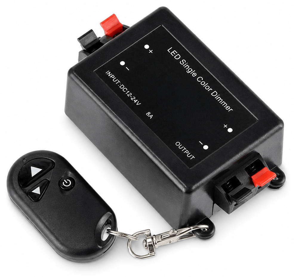 Dimmer LED pentru benzi MONO 8A 96W 12V/24V cu telecomandă RF (breloc)