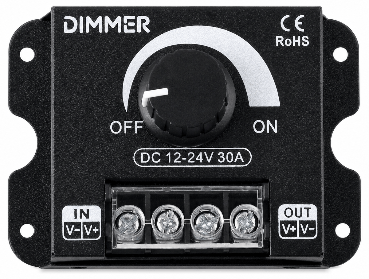 Dimmer LED pentru benzi MONO 30A 720W 12V/24V cu buton rotativ