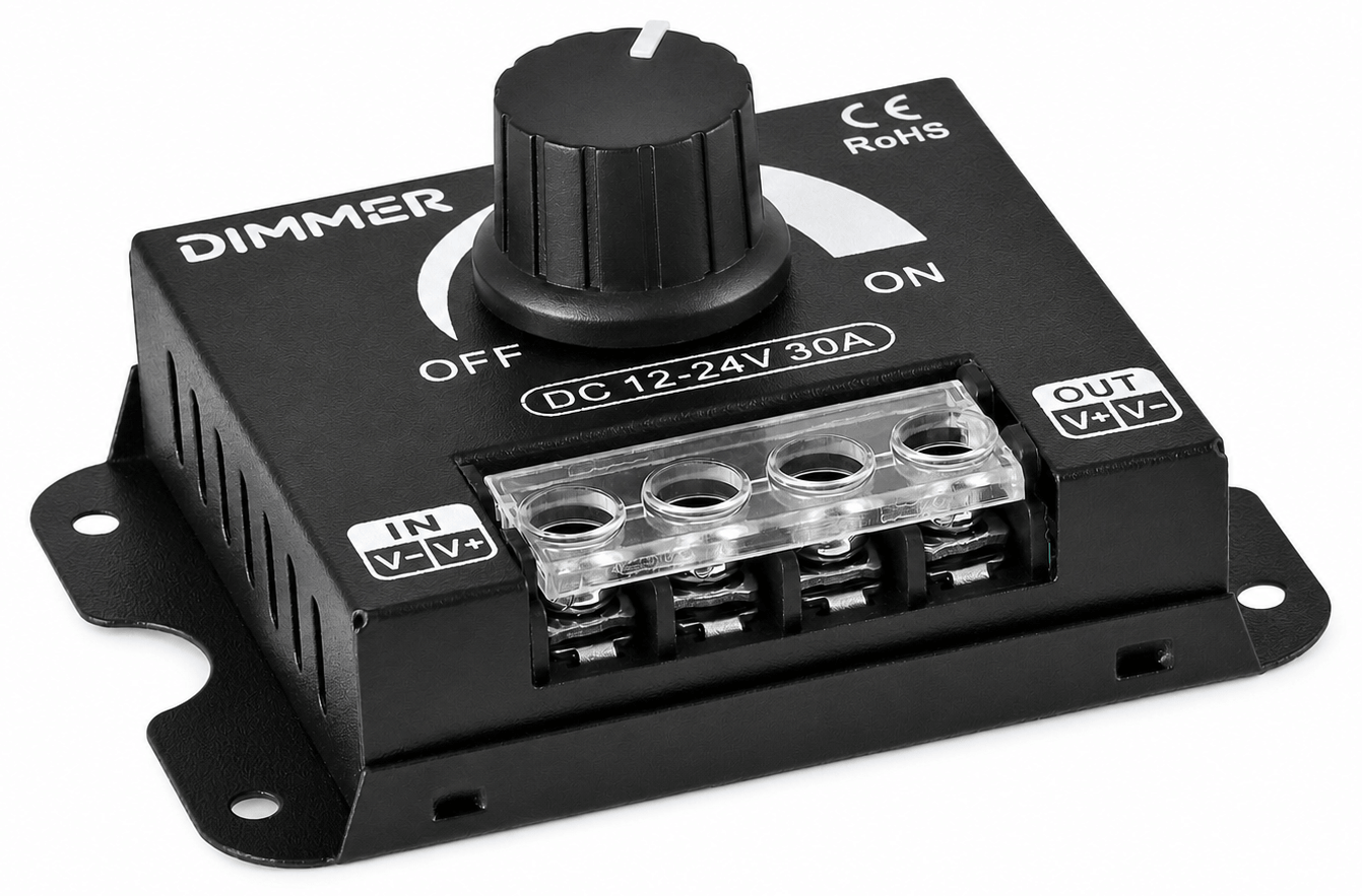 Dimmer LED pentru benzi MONO 30A 720W 12V/24V cu buton rotativ