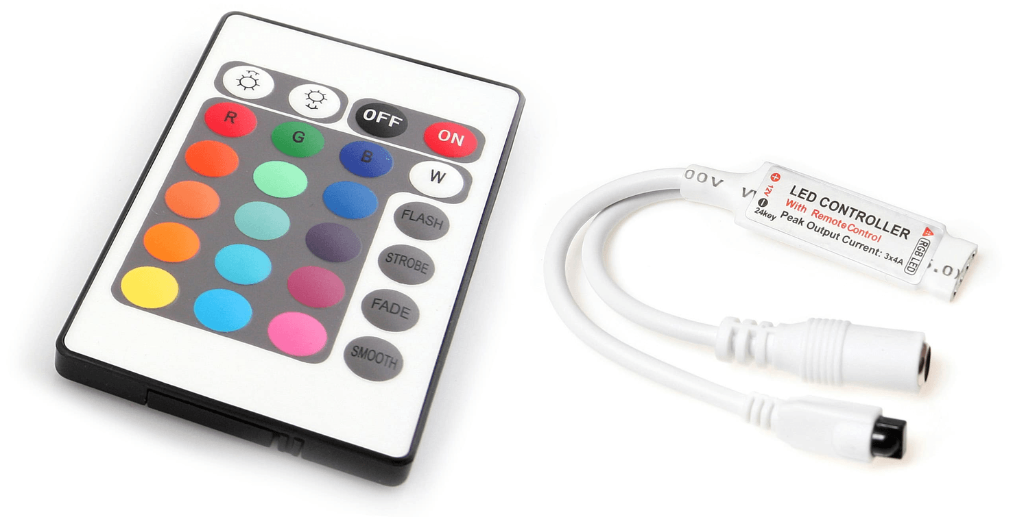 Set bandă LED 12V | 5050 | 30LED/M | 2M | IP20 | RGB + controler IR24 + alimentator 24W