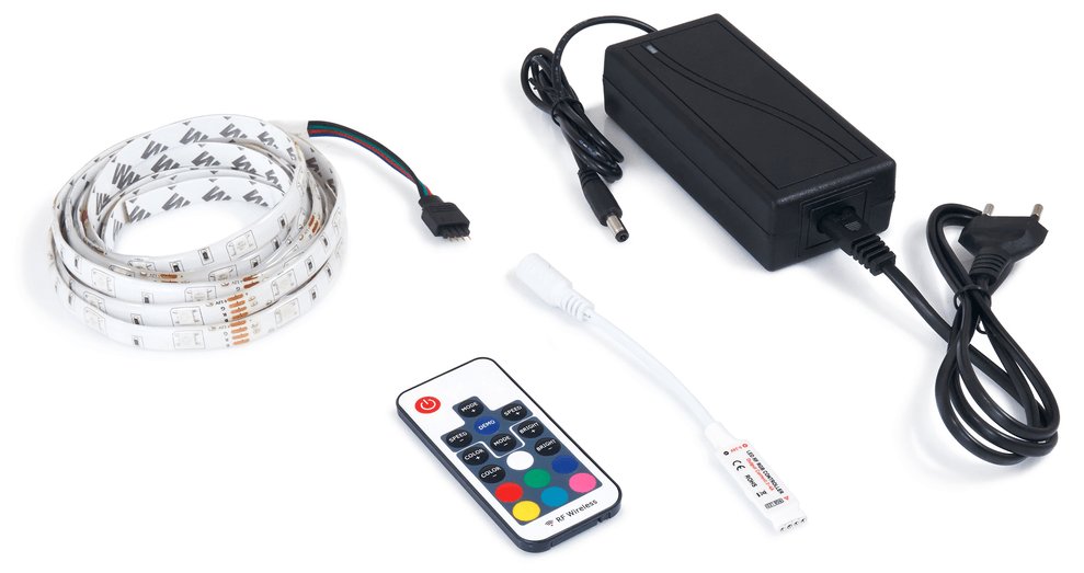 Set bandă LED 12V | 5050 | 30LED/M | 2.5M | IP65 | RGB + controler RF17 + alimentator 36W