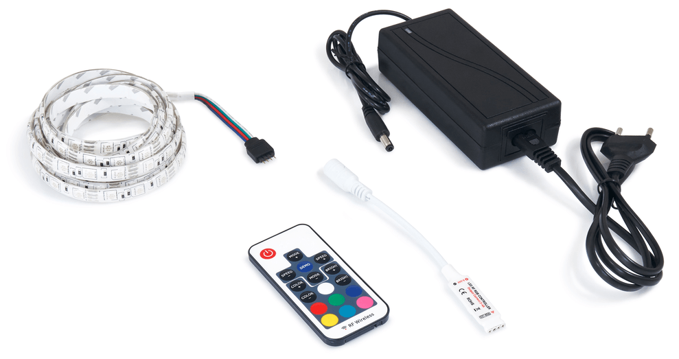 Set bandă LED 12V | 5050 | 60LED/M | 2.5M | IP65 | RGB + controler RF17 + alimentator 36W
