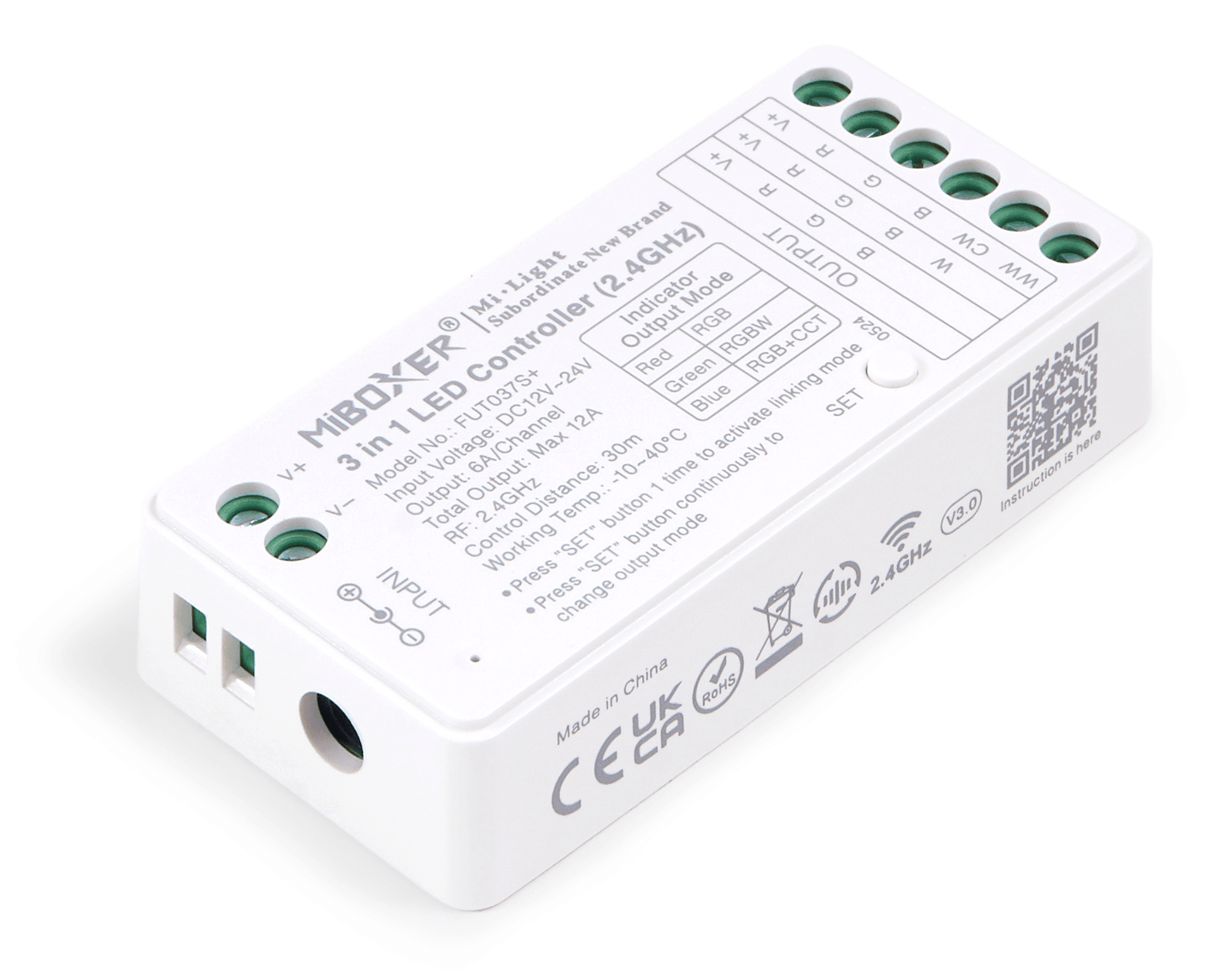 Mi-Light MiBoxer FUT037S+ kontroler LED 3w1 RGB, RGBW, RGB+CCT 2.4 GHz 12-24V 12A do pilotów strefowych