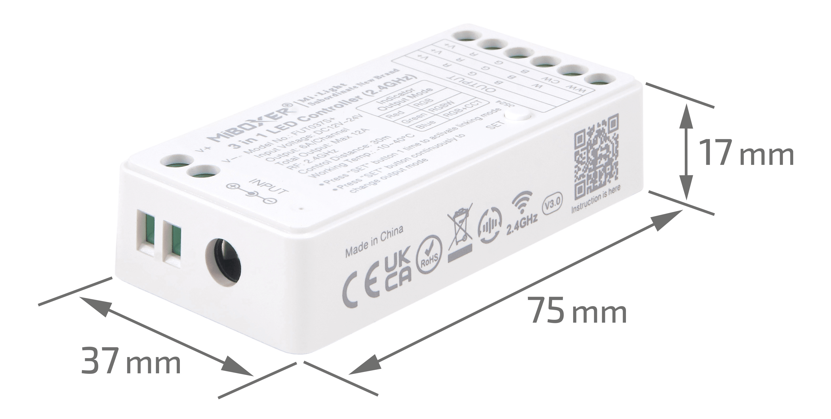 Mi-Light MiBoxer FUT037S+ kontroler LED 3w1 RGB, RGBW, RGB+CCT 2.4 GHz 12-24V 12A do pilotów strefowych