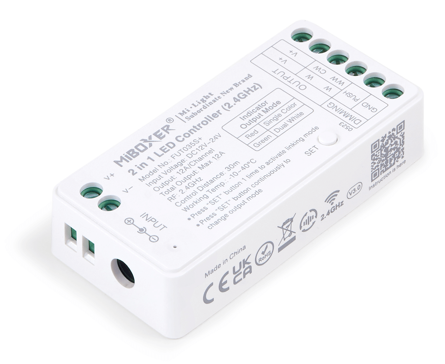 Mi-Light MiBoxer FUT035S+ controler LED 2în1 monocolor și CCT 2.4 GHz 12-24V 12A pentru telecomenzi zonale