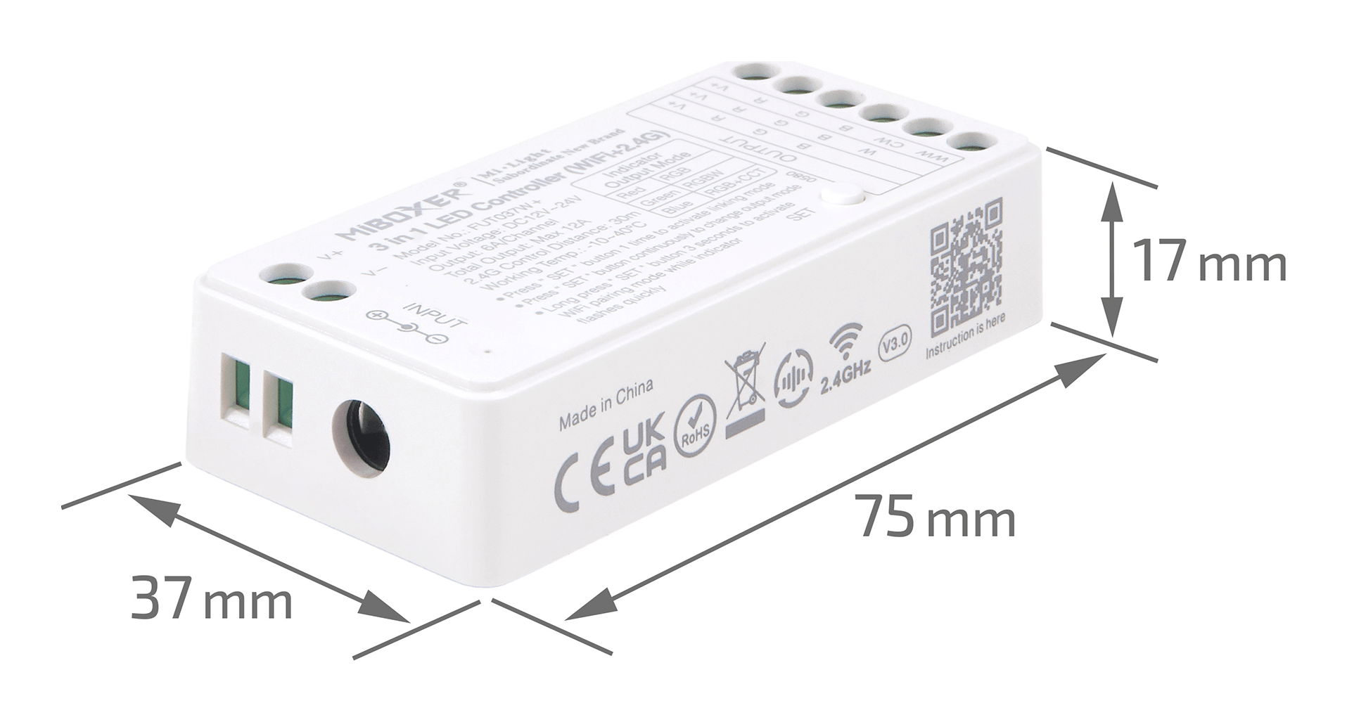 Mi-Light MiBoxer FUT037W+ controler LED WiFi 3în1 RGB, RGBW, RGB+CCT 2.4 GHz 12-24V 12A