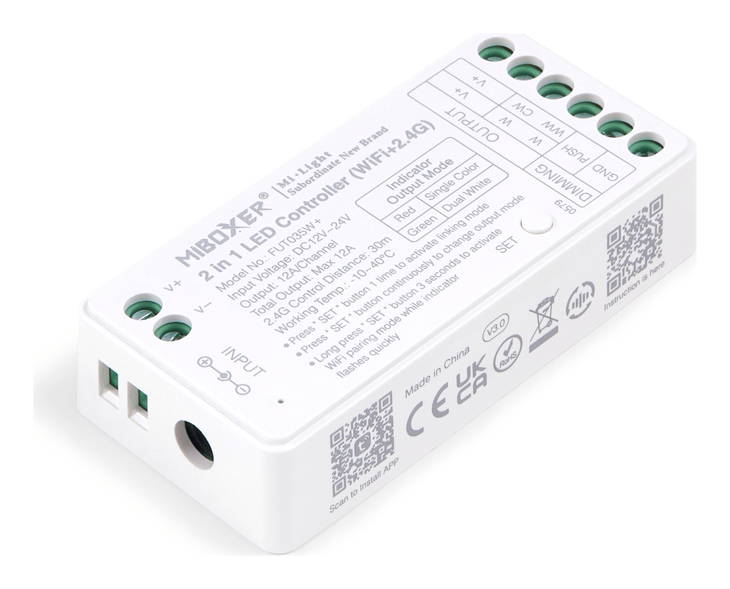 Mi-Light MiBoxer FUT035W+ kontroler LED WiFi 2w1 jednokolorowy i CCT 2.4 GHz 12-24V 12A